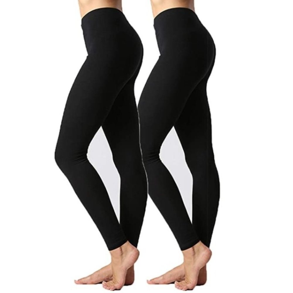 2pc Women Black Cotton High Waist Leggings